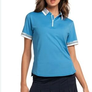 Lucky in Love Sky Blue Short Sleeve Golf Polo. EUC